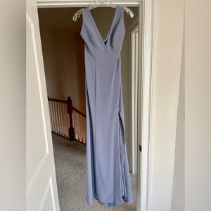Brand new, never worn Amsale crepe bridesmaids dress in slate, size 2